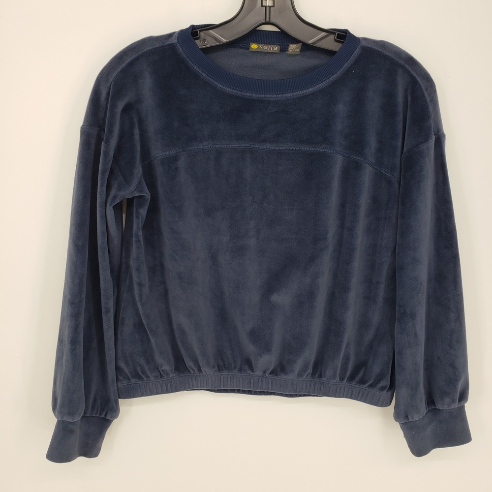 Zella‎ Kids Velour Crewneck Sweatshirt Pullover Navy Blue Girls Size L 10/12